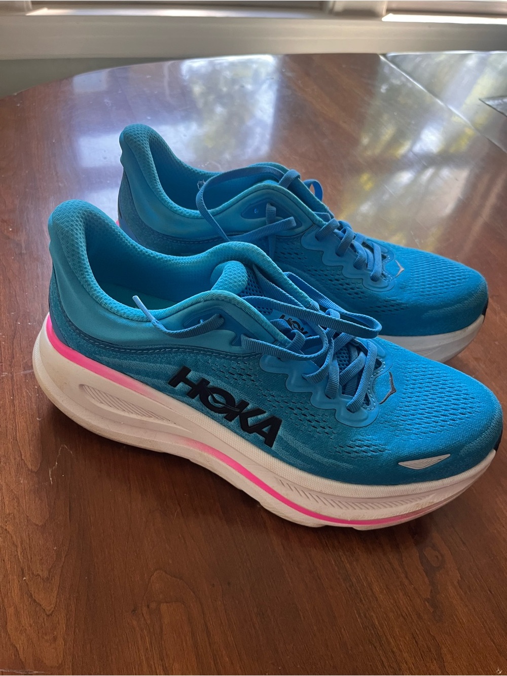 Hoka Women's Blue Athletic Running Shoes with Pink Accent